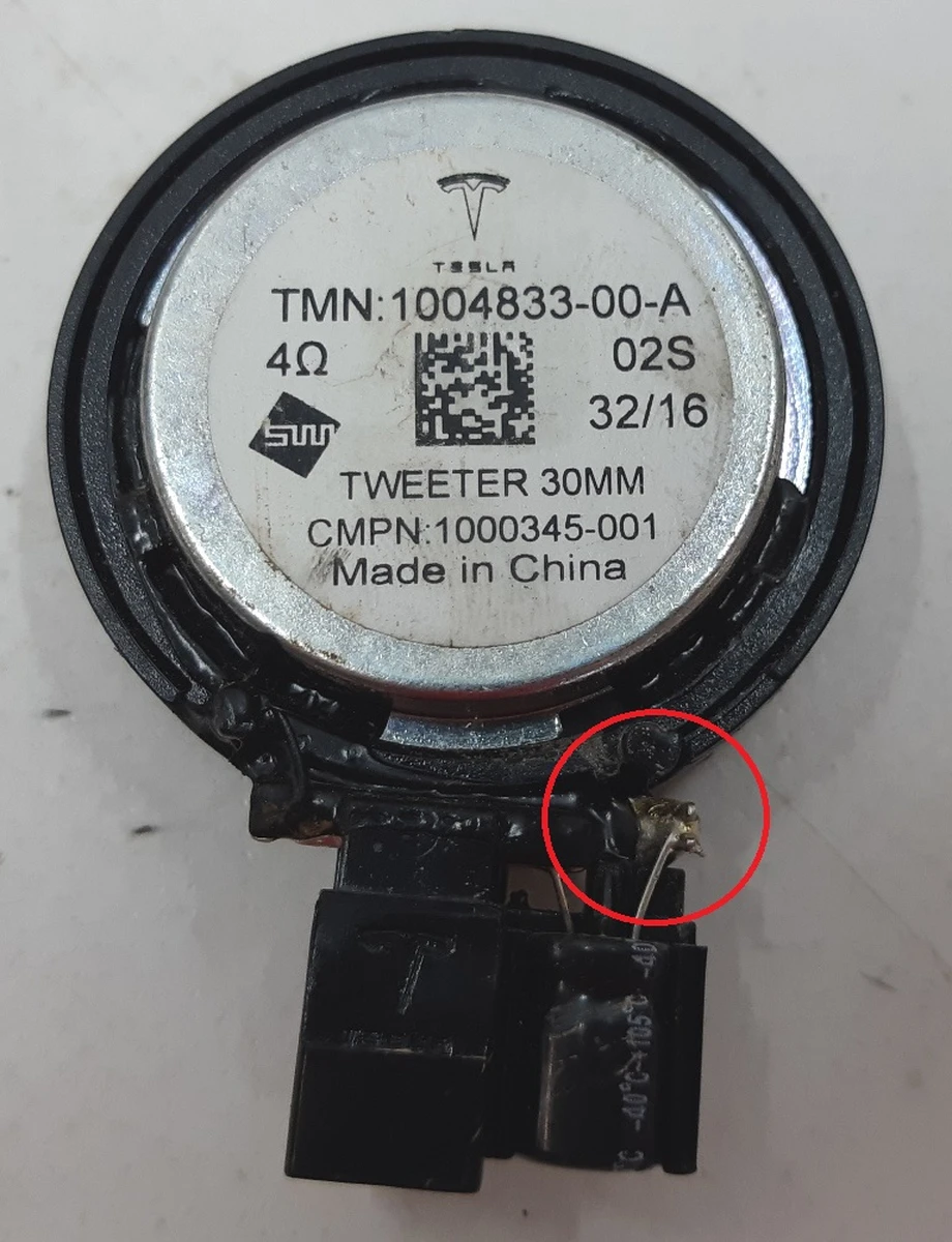 5 Audio, Speaker, Tweeter, 30MM with damage to the body Tesla Model S, Model S REST, Model X 1004833-00-A