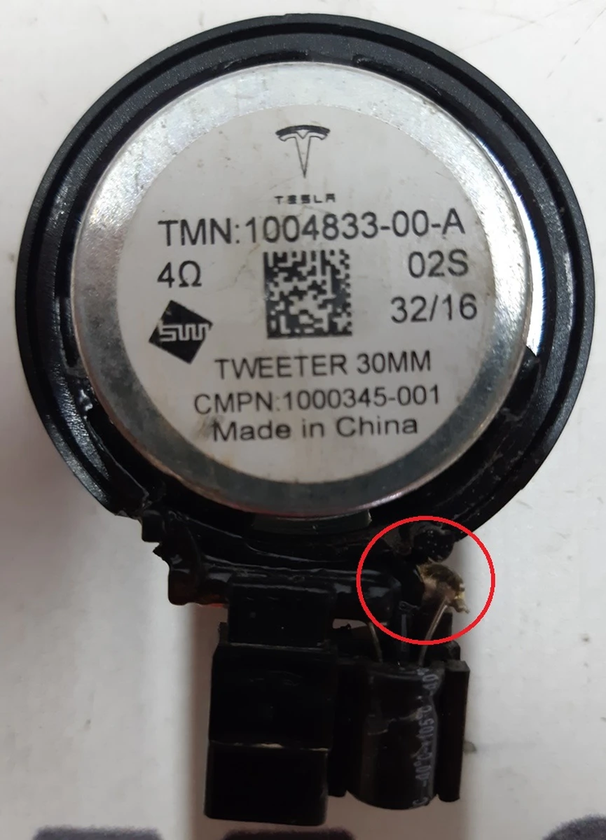 5 Audio, Speaker, Tweeter, 30MM with damage to the body Tesla Model S, Model S REST, Model X 1004833-00-A