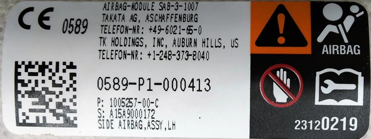 1 Подушка безпеки сидіння водія (під відновлення) Tesla model S 1013112-03-B