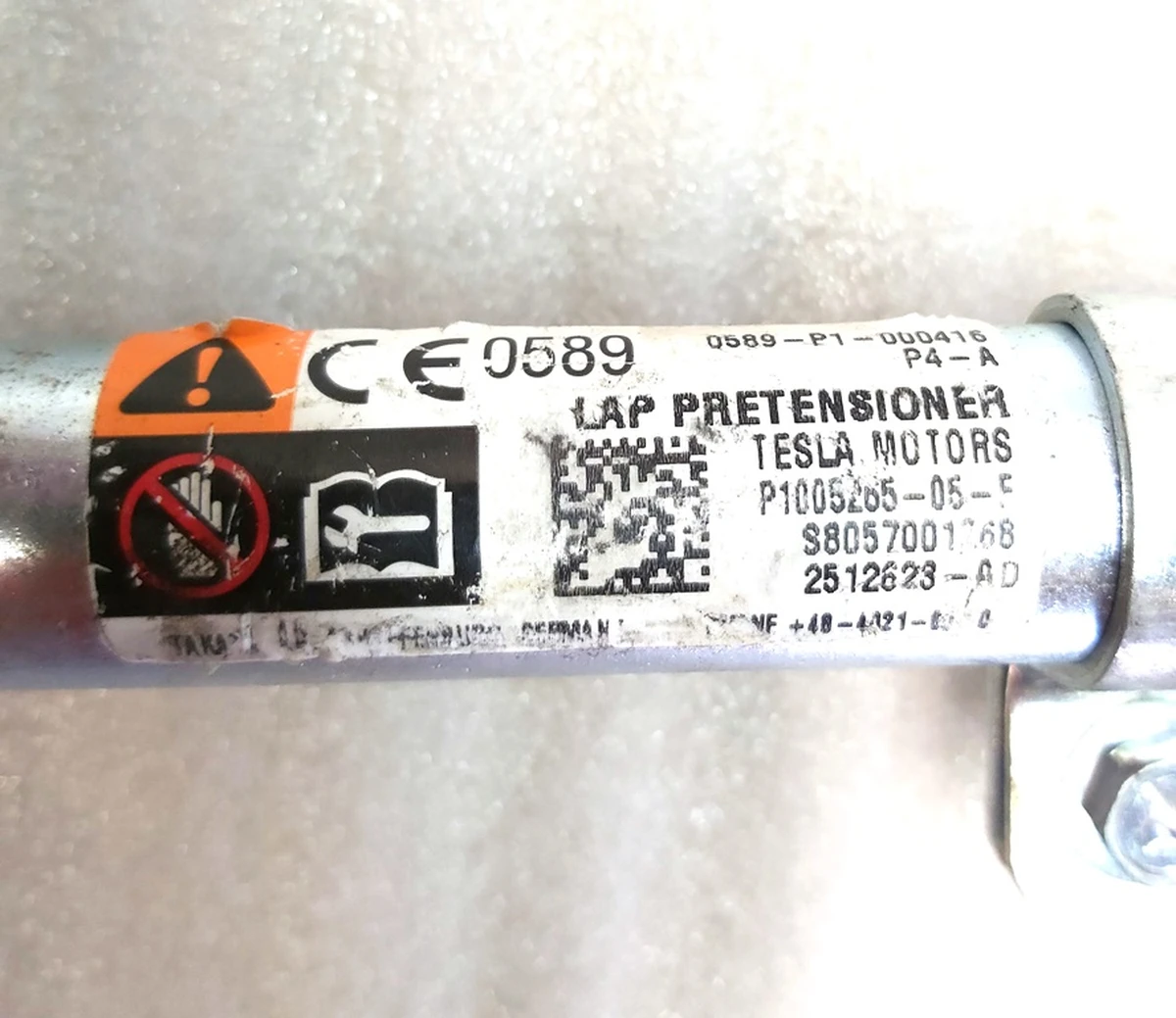 1 Піропатрон ременя безпеки 1-го ряду MDS-пасажир MDX-водій некомплект під відновлення Tesla model S, model S REST, model X 1005265-05-F