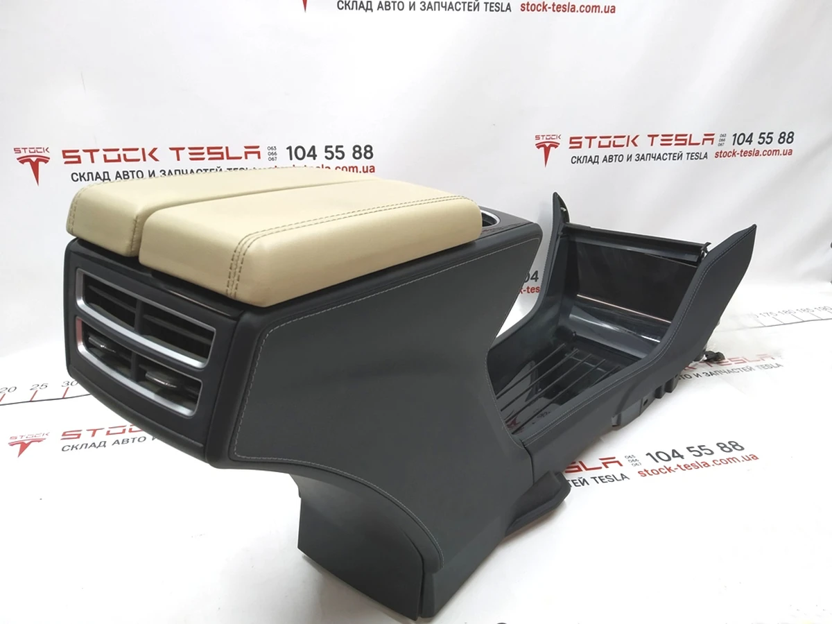 1 Центральна консоль у зборі підлокітник TAN BASE підстаканик PIANO BLK CHROME Tesla Model S 1010249-00-A