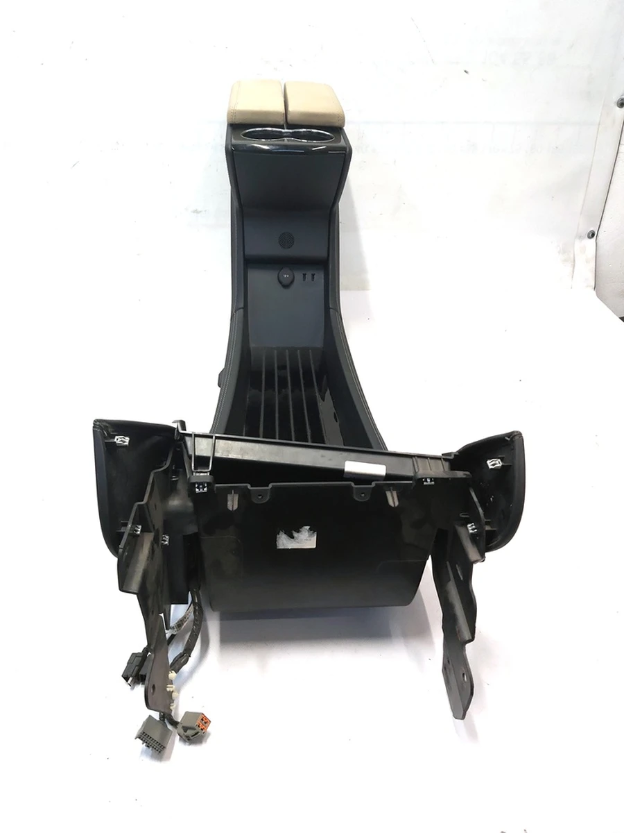 1 CENTER CONSOLE assembly armrest TAN BASE cup holder PIANO BLK CHROME Tesla Model S 1010249-00-A