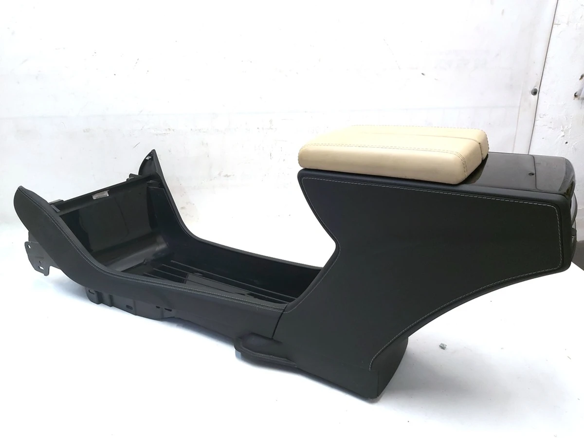 1 CENTER CONSOLE assembly armrest TAN BASE cup holder PIANO BLK CHROME Tesla Model S 1010249-00-A