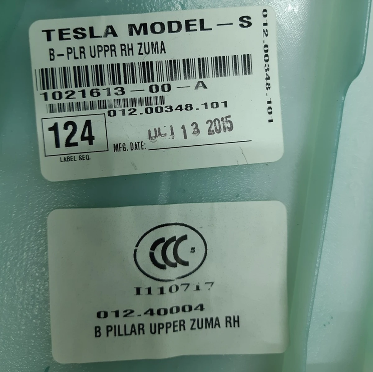 15 B-pillar trim upper right UPPER ZUMA Tesla model S, model S REST 1021613-00-A