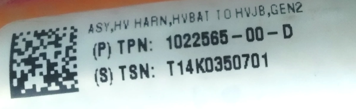 3 HIGH VOLTAGE BATTERY TO GEN2 REAR HIGH VOLTAGE JUNCTION BOX HARNESS ASSEMBLY Tesla model S 1022565-10-F