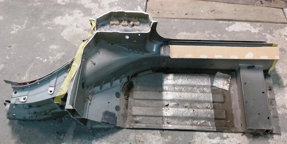 Чверть передня права стійка А (нижня частина) з частиною порога та гніздом лонжерону Tesla model S REST 1024198-S0-B