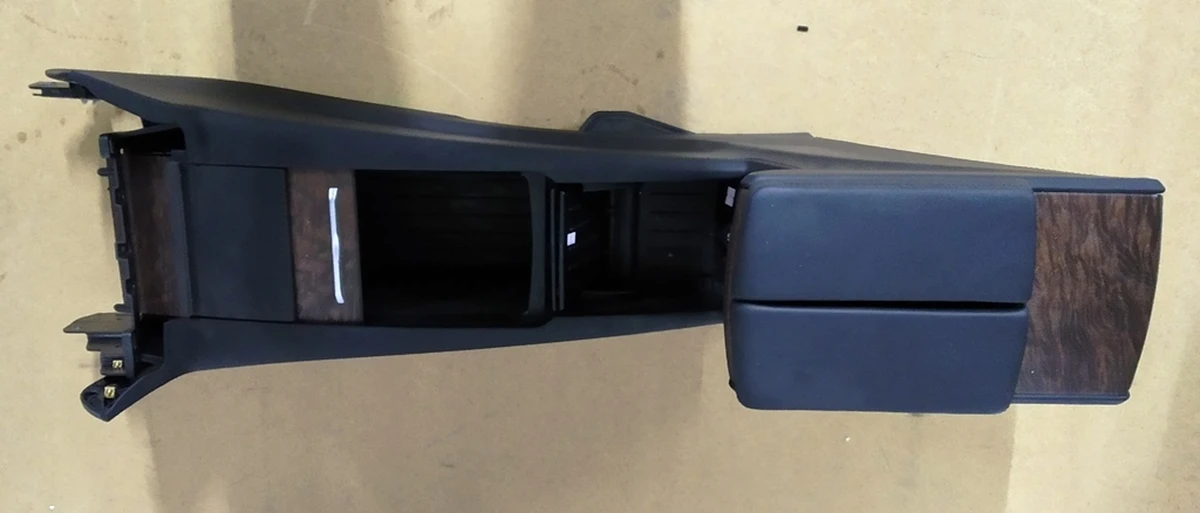 1 Center console assembly armrest black leather cup holder textured wood Tesla model X 1026728-S0-E