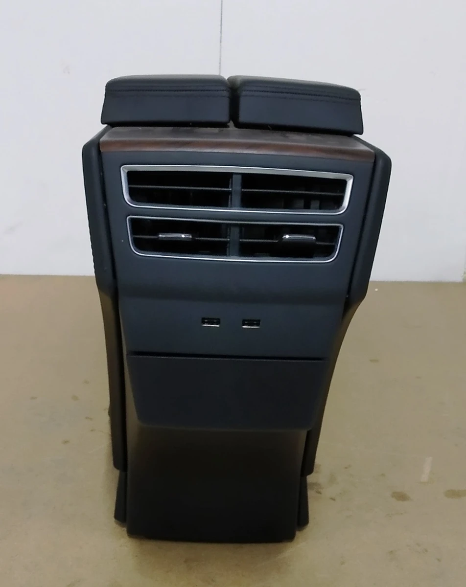 1 Center console assembly armrest black leather cup holder textured wood Tesla model X 1026728-S0-E