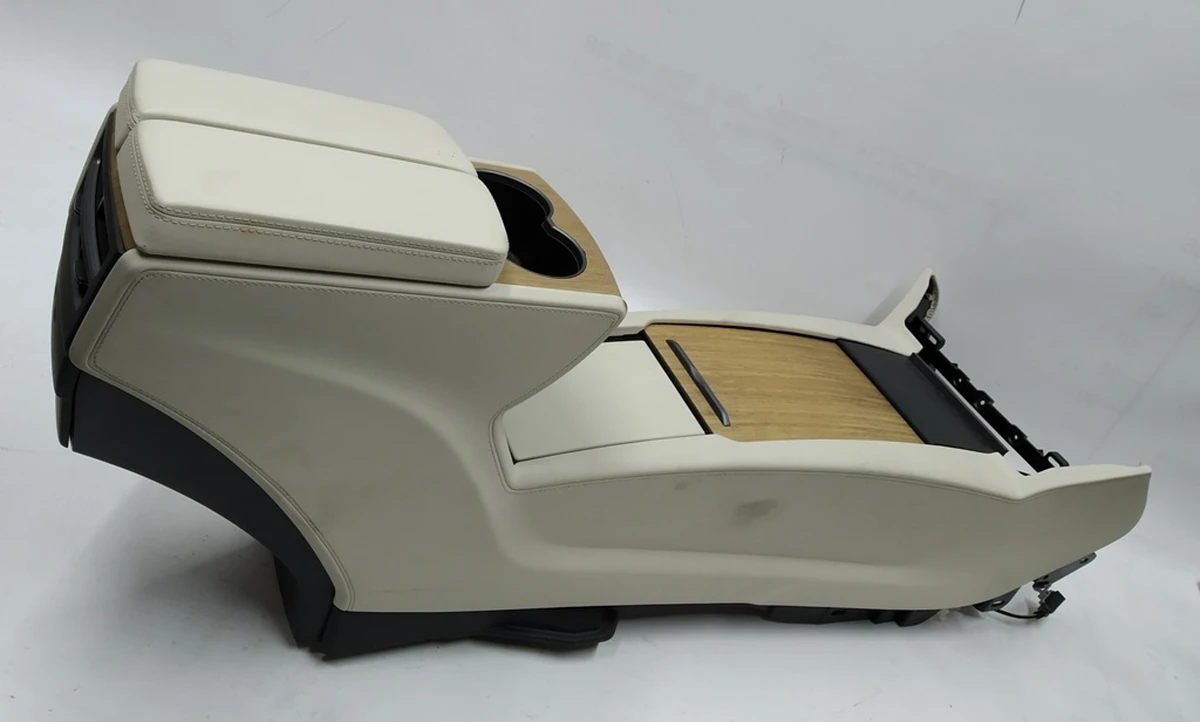 1 Center console assembly armrest beige leather, cup holder textured wood (with damage) without USB Tesla model X, model S REST 1026728-S0-E