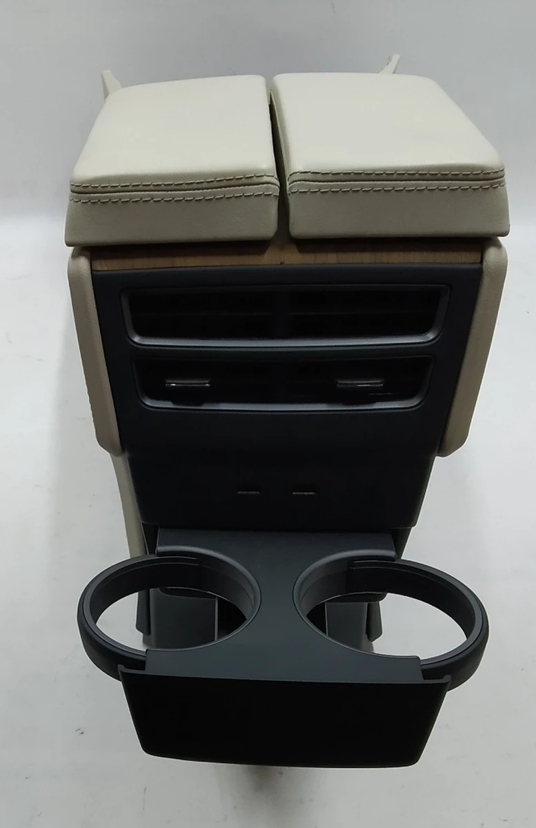 1 Center console assembly armrest beige leather, cup holder textured wood (with damage) without USB Tesla model X, model S REST 1026728-S0-E
