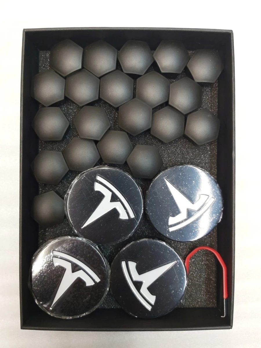 Комплект ковпачків колісної гайки d21 та маточини BLACK WHITE MATT Tesla all models 1027010-6005879