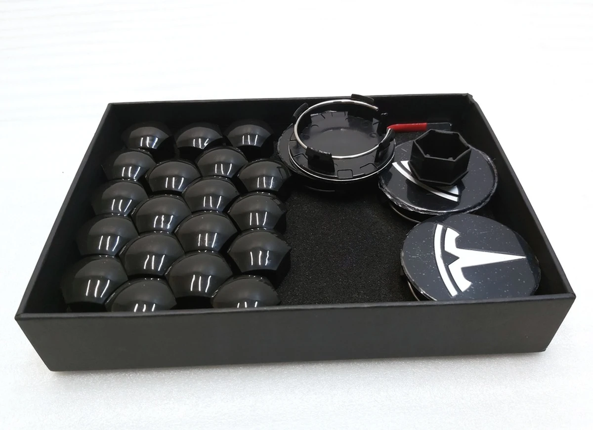 Комплект ковпачків колісної гайки d21 та маточини WHITE BLACK GLOSS Tesla all models 1027010-6005879