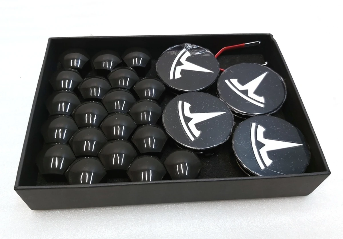 Комплект ковпачків колісної гайки d21 та маточини WHITE BLACK GLOSS Tesla all models 1027010-6005879