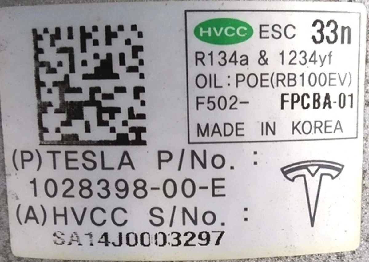 1 A/C compressor RWD AWD Tesla model S 1028398-00-J