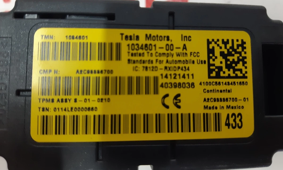 3 Антена датчиків тиску в шинах (TPMS) Tesla Model S, Model S REST, Model X 1034601-00-D
