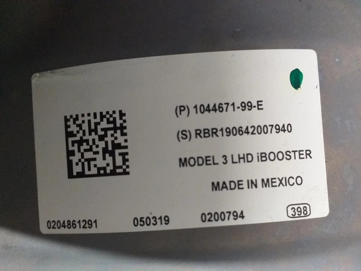 1 BRAKE BOOSTER AND MASTER CYL ASSY LHD partially assembled, without tank, lid, sensor Tesla model 3 1044671-99-F