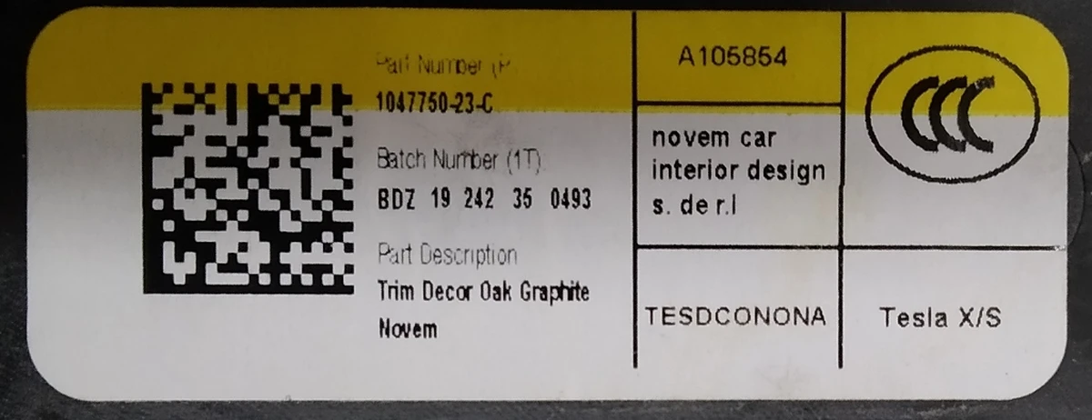 15 Trim decorative glass holder OAK NATURAL Tesla model S, model S REST, model X 1047750-23-C