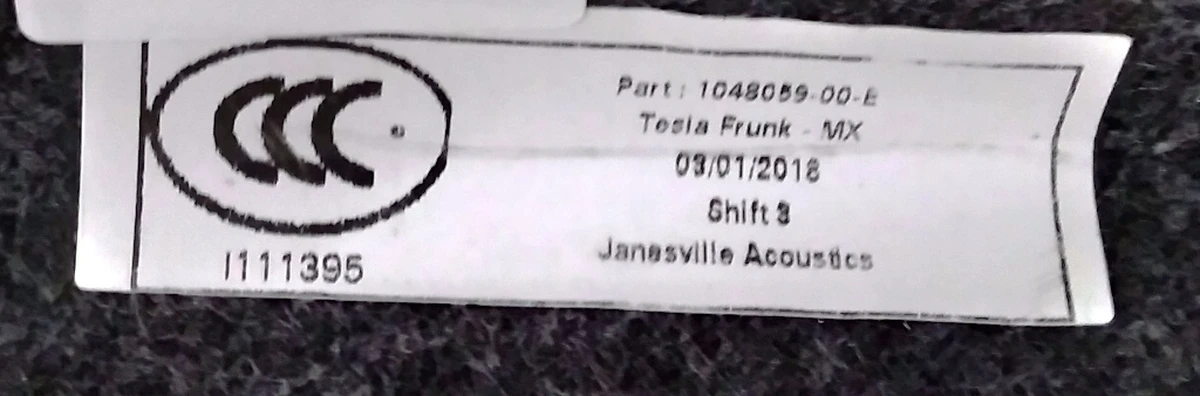 1 Frunk carpet Tesla Model X 1048059-00-E