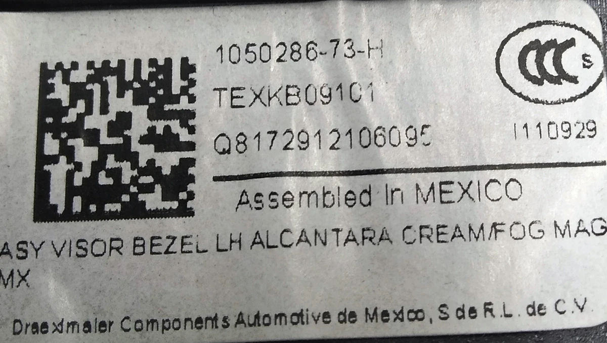 4 ASY VISOR BEZEL LH with magnet NEW ALCAN CRM Tesla model X 1050286-07-H