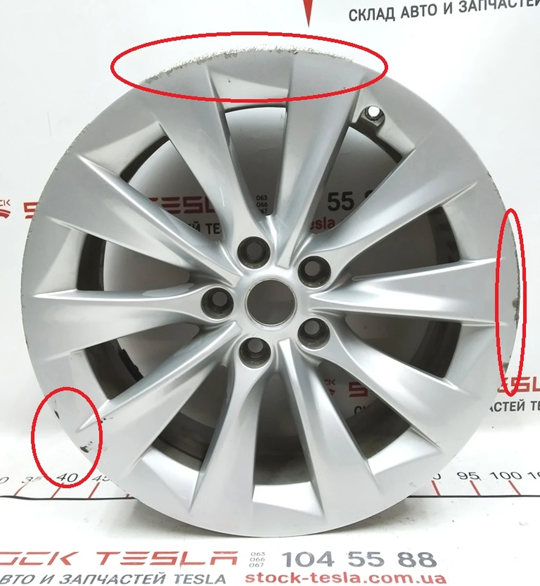 1 Диск колісний 19X8.0 ET40 - SILVER SLIPSTREAM з пошкодженням Tesla model S REST 1076891-00-B