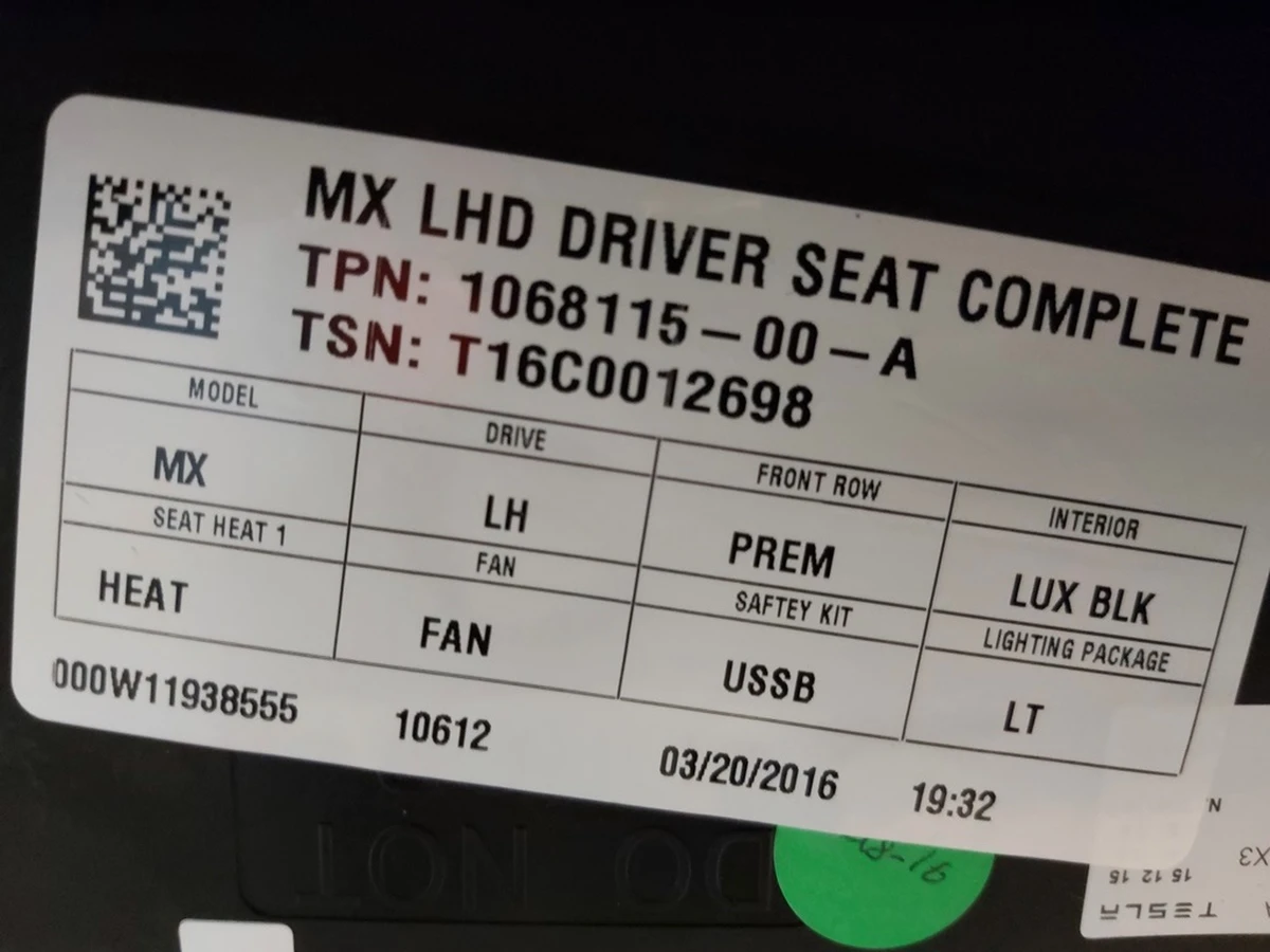 1 MX Front Seat Driver Yes Light LUX BLK damaged MX Front Seat Driver Yes Light LUX BLK