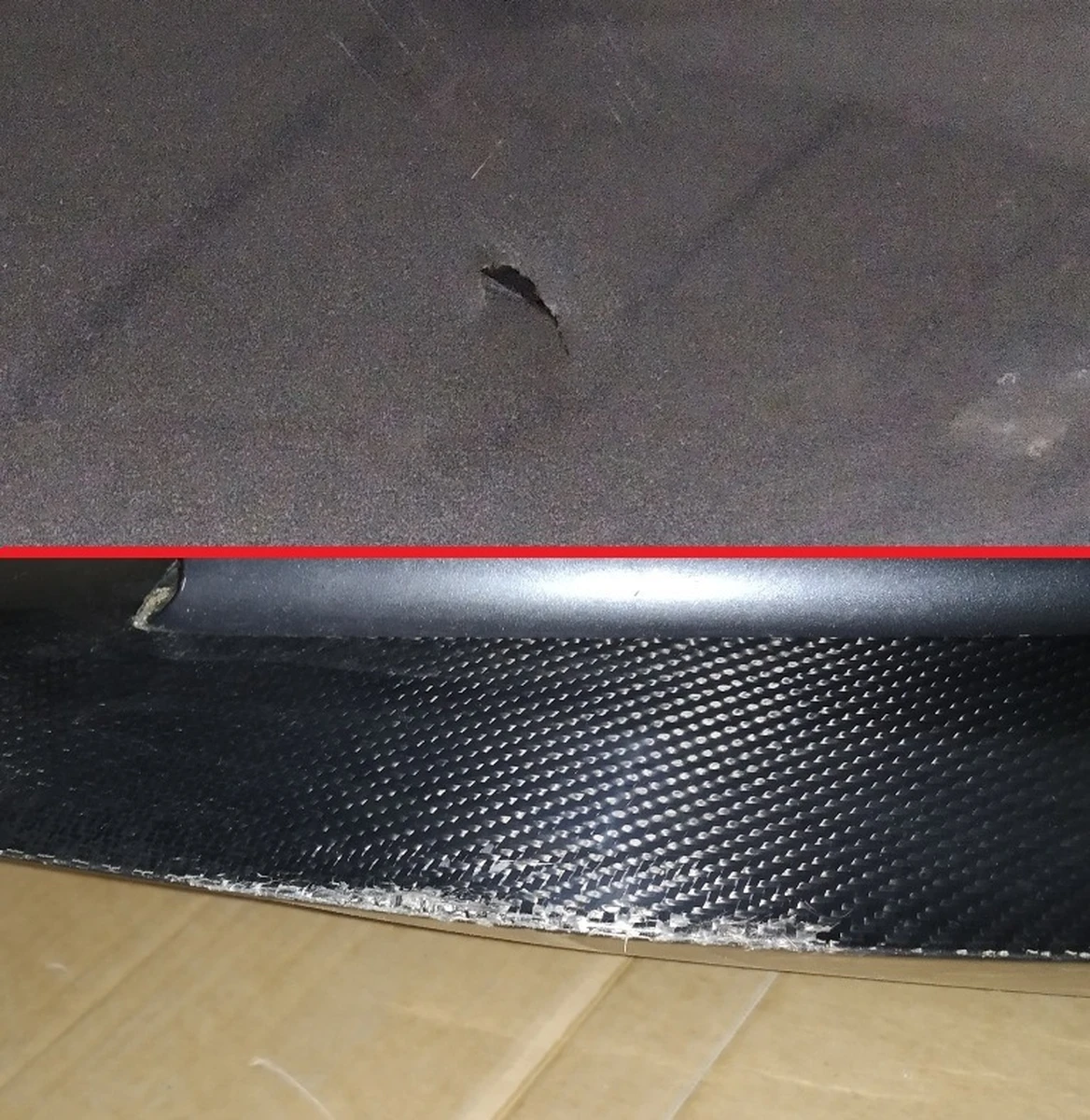 1 Бампер передний PMNG в сборе с кронш. креп. парктр., противотум. фар и подкрылков (тюнинг - карбоновая губа) (с повреж.) Tesla model 3 1084168-S4-E