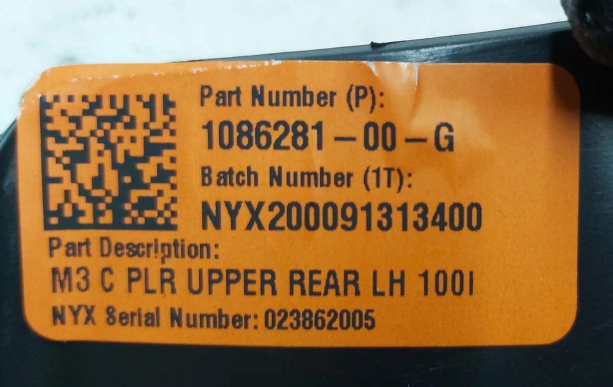 6 M3, UPPER C-PILLAR REAR, ASY, LH Tesla model 3 1086281-00-G