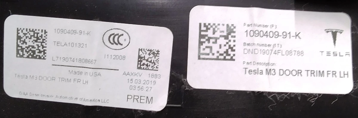 Карта двери передней левой в сборе с блоком рег. стеклоподъемниками PREM BLACK Tesla model 3 1090409-91-K