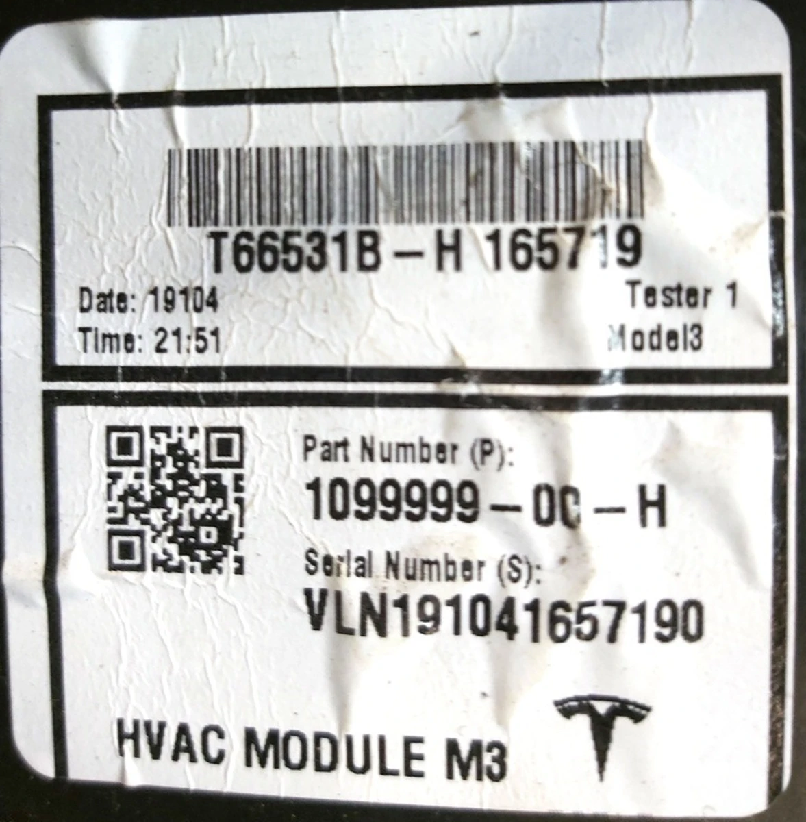 6 HVAC MODULE, without heating element Tesla model 3 1099999-00-I