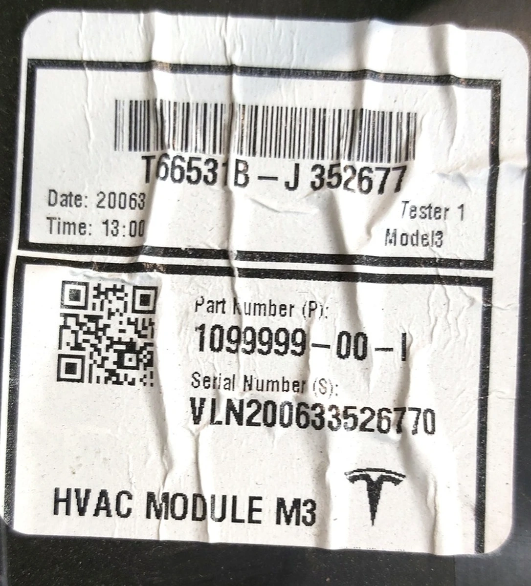 6 HVAC MODULE, without heating element Tesla model 3 1099999-00-I