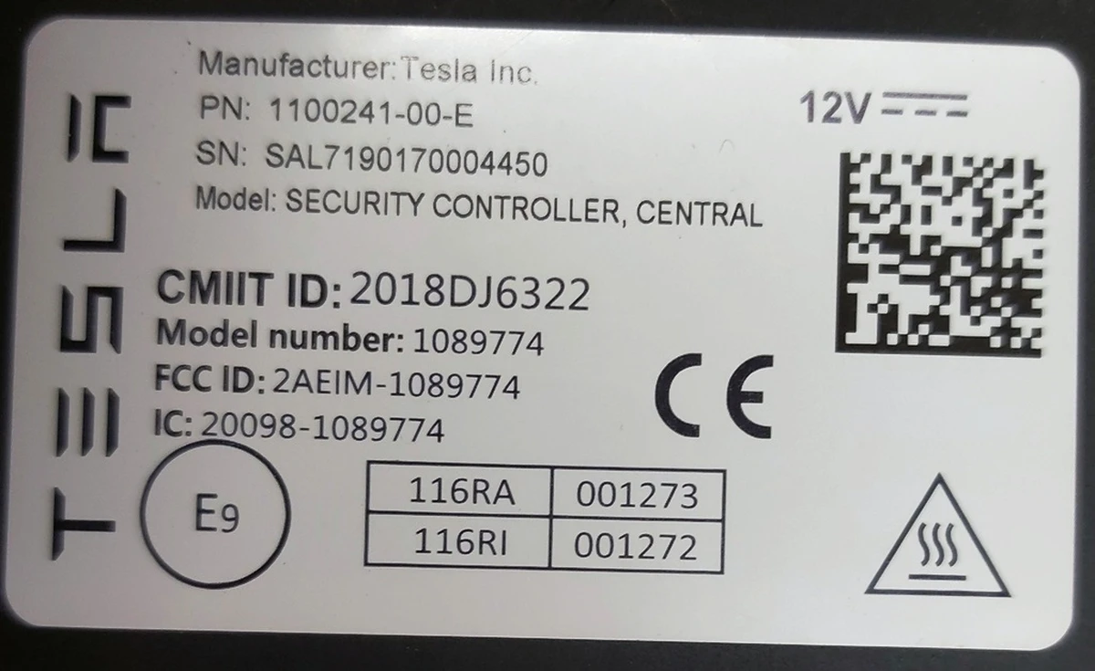 21 ASY, SECURITY CONTROLLER, CENTRAL Tesla model 3 1100241-00-G