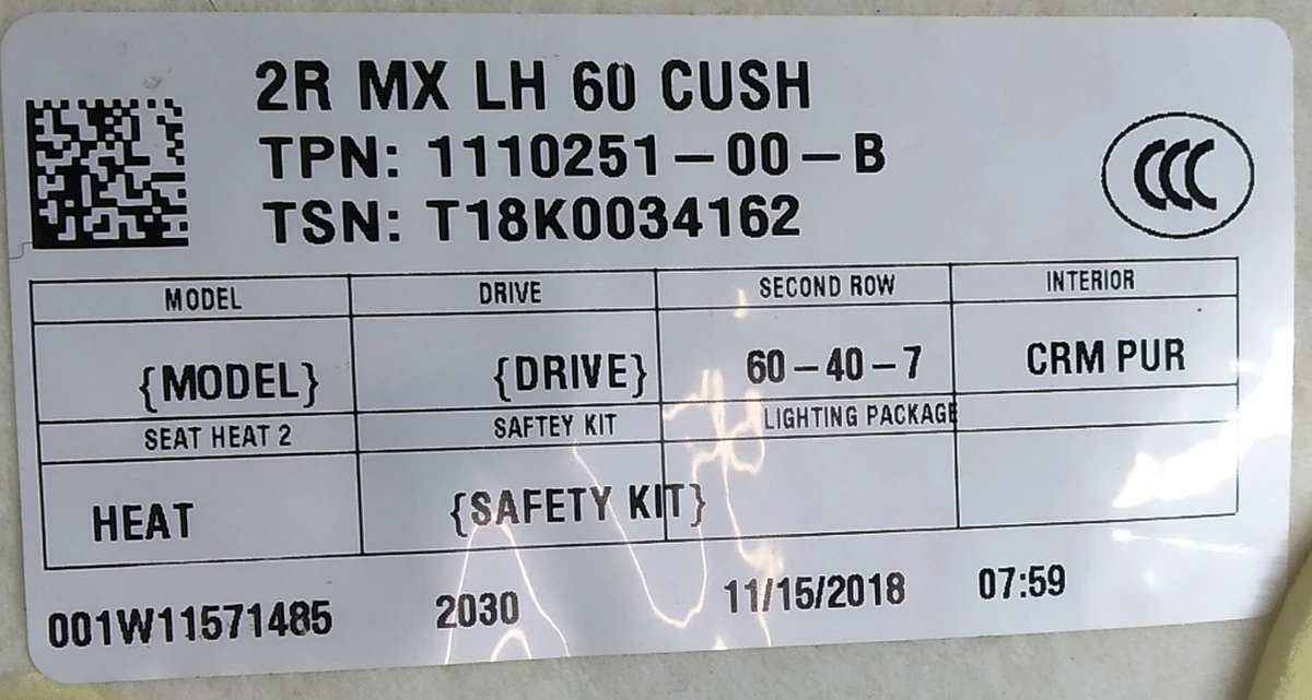 6 2nd Row Left Double Seat Lower Part Foam Assembly with Heating and Presence Sensors Tesla model X 2345607-03-A