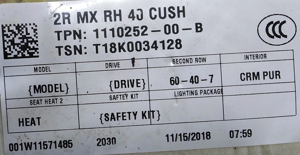 8 2nd Row Single Right Seat Bottom Foam Filler Assembly with Heating and Presence Sensor Tesla model X 2345610-03-A