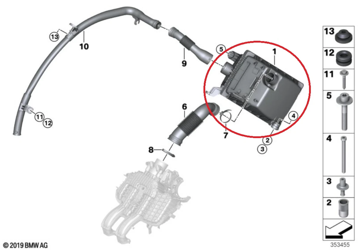 Корпус повітряного фільтра в зборі з повітрозабірником і елементами кріплення BMW i3 13718603090