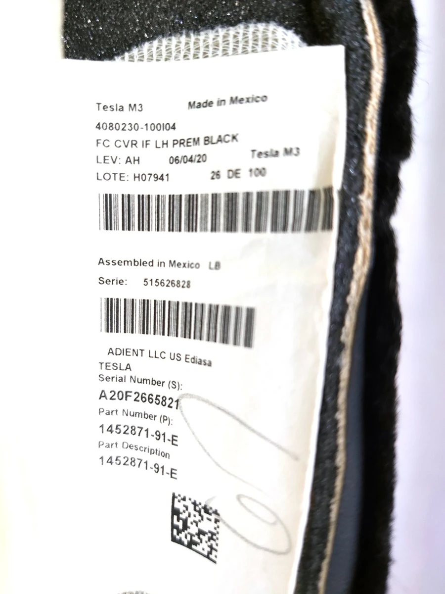 8 Driver's seat lower part with heating PREM PUR BLK Tesla model 3, model Y 1452871-01-F