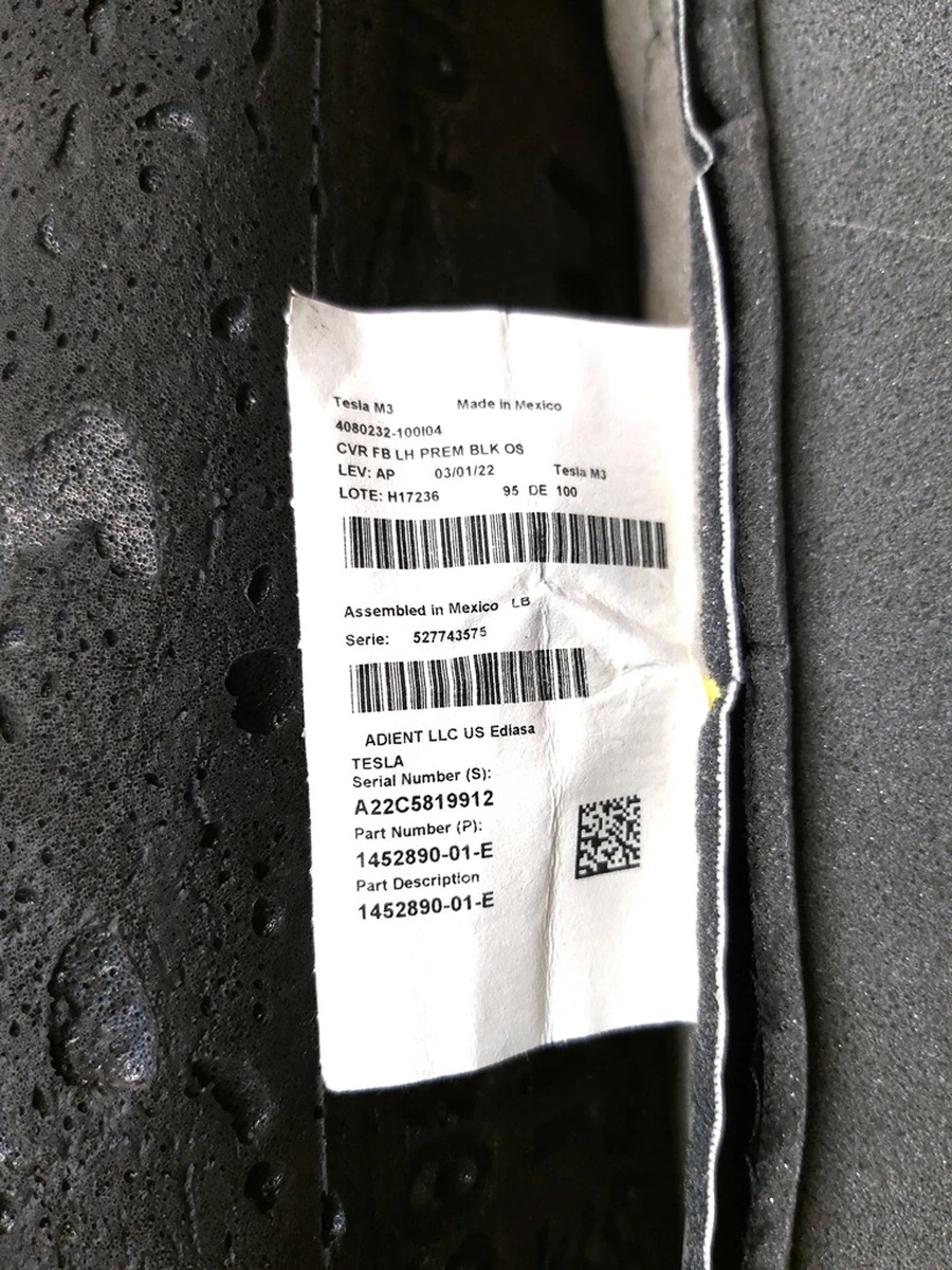 3 Heated driver's seat back cover with PREM PUR BLK filler for Tesla Model 3, Model Y 1456943-99-E