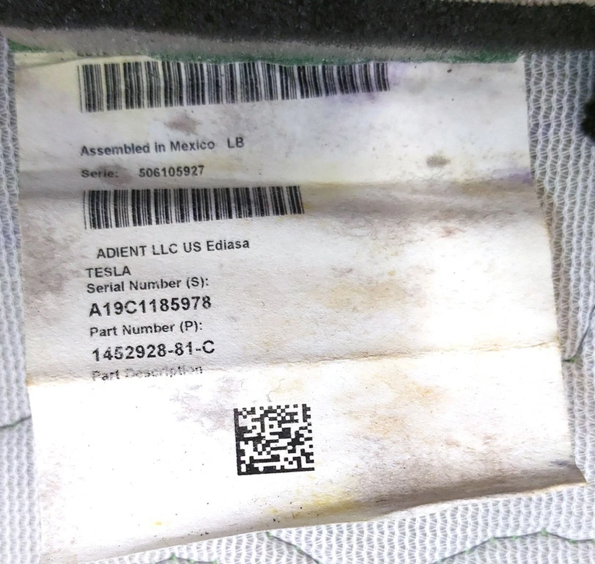 14 Heated passenger seat back cover PREM PUR BLK Tesla model 3, model Y 1452928-21-D