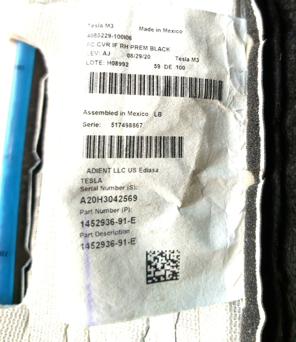 16 Обшивка нижньої частини пасажирського сидіння з підігрівом PREM PUR BLK Tesla model 3, model Y 1452871-91-E