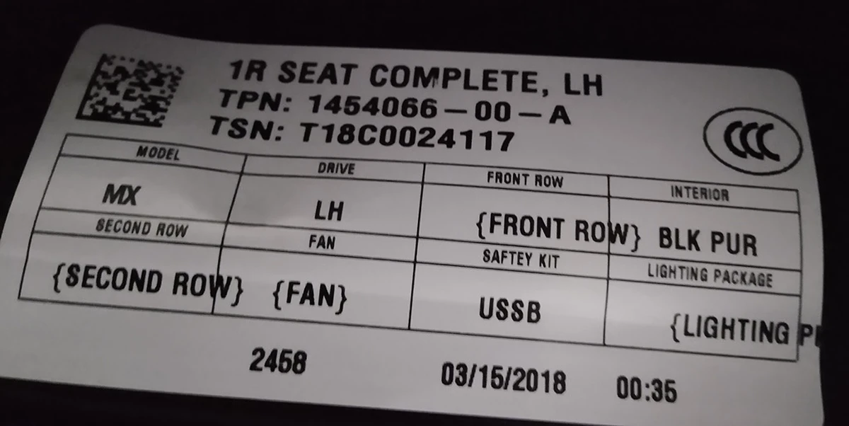 1 Сидіння водійське у зборі PUR BLK Tesla model S REST, model X 9876527-02-A