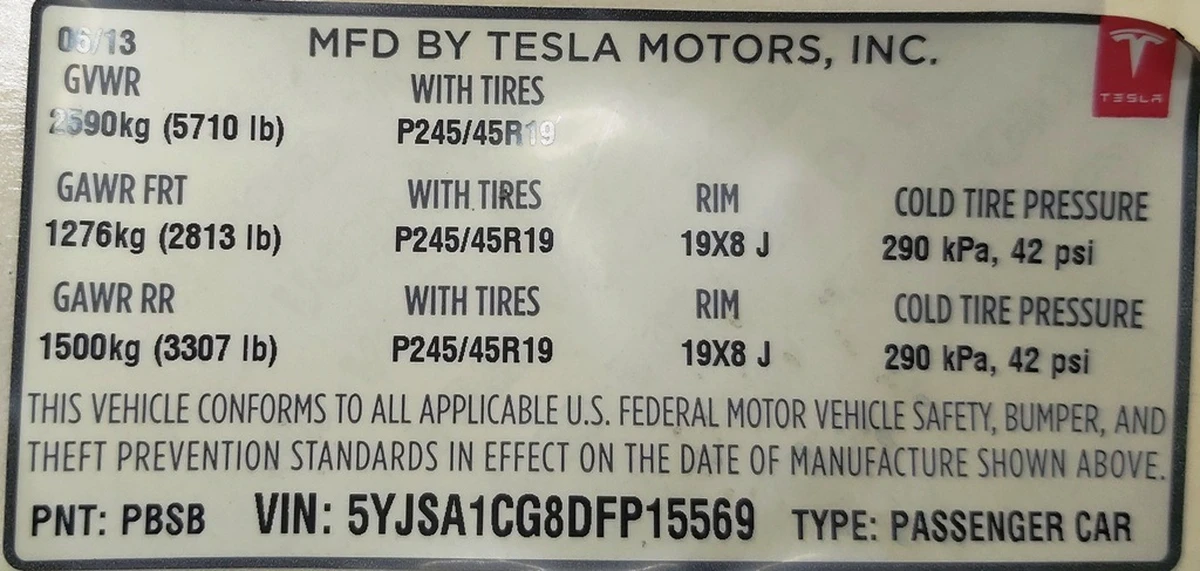 4 Етикетка (лейба, наклейка) основна з виробничою інформацією Tesla model S 60 1462927-00-C