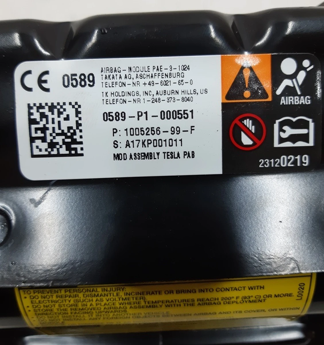 6 Passenger airbag (torpedo) Tesla model S, REST 1463361-00-B
