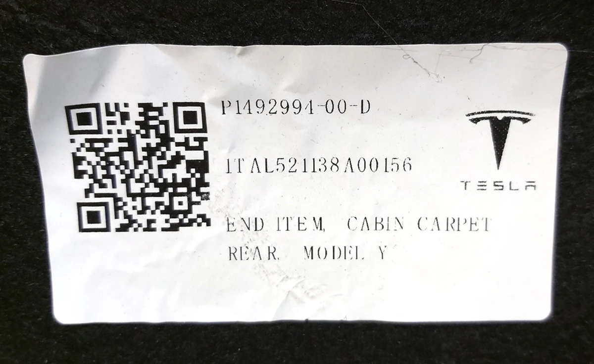 3 Килимове покриття салону заднє Tesla Model Y 1492994-00-G