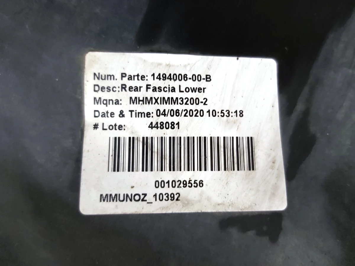 2 Rear Fascia, Lower structural (lip) with damage Tesla model Y 1494006-00-A