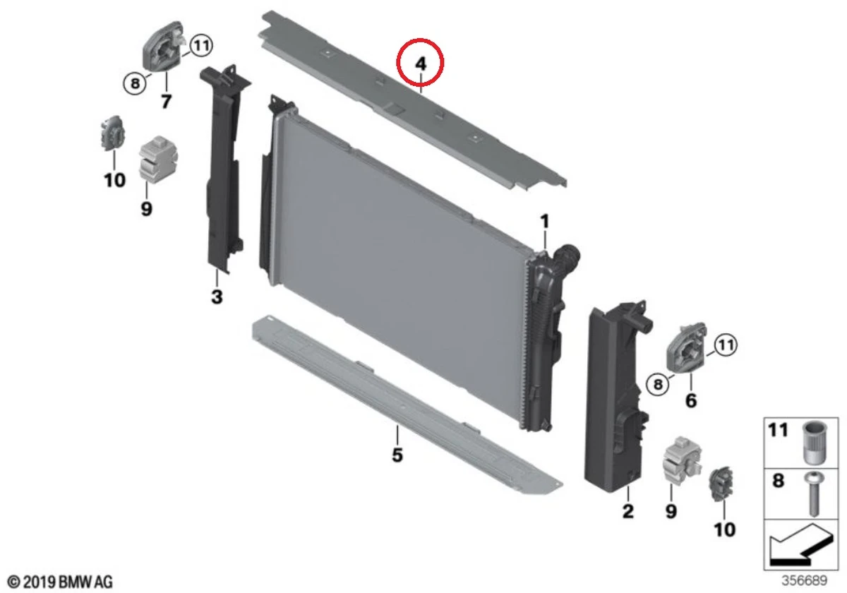 Уплотнитель верхний (пластик) радиатора системы охлаждения BMW i3 17117600543
