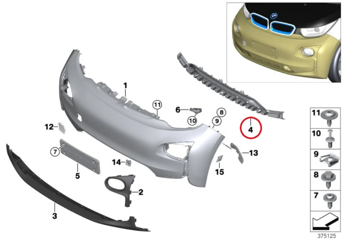 Decorative grill of the main radiator (front bumper) with damage BMW i3 51117306434