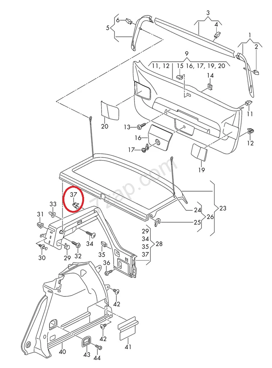 Clip for fastening the luggage compartment lining inner 1J0858137B Volkswagen E-GOLF