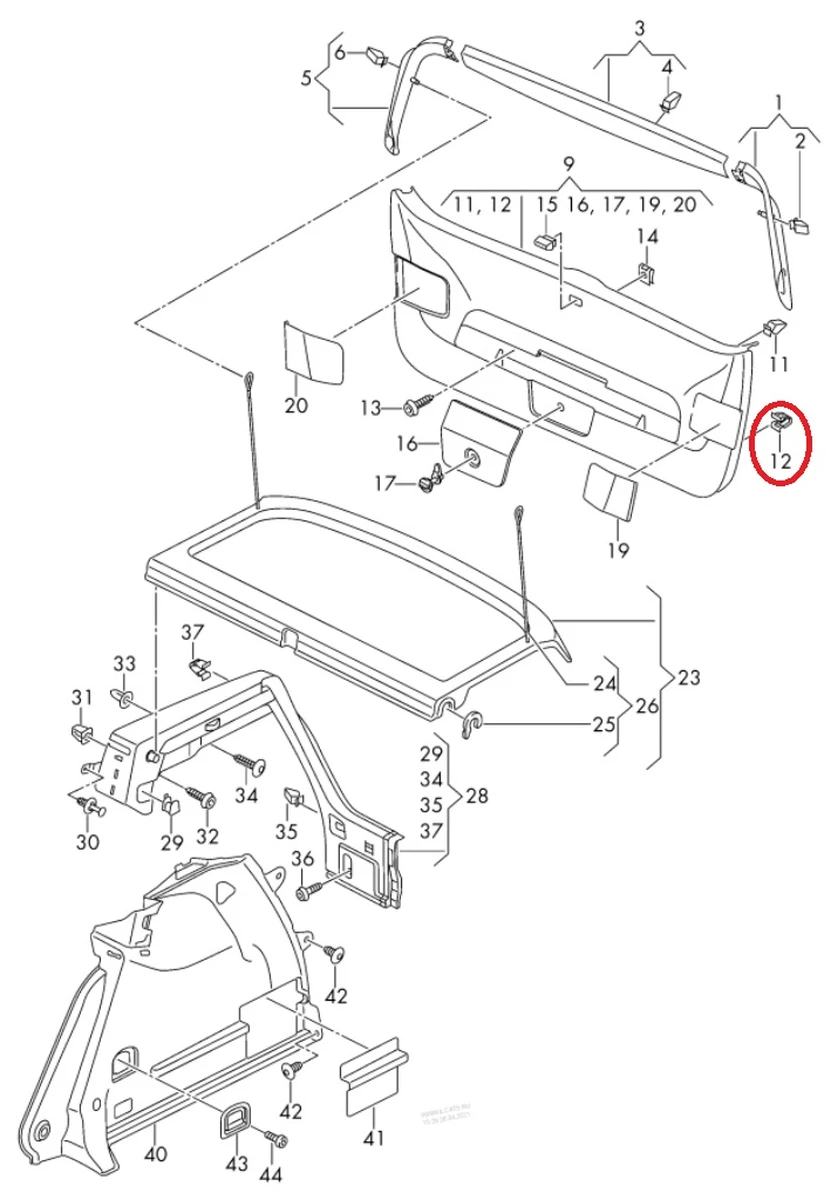 Clip for fastening the boot lid trim lower 1J6867276 Volkswagen E-GOLF
