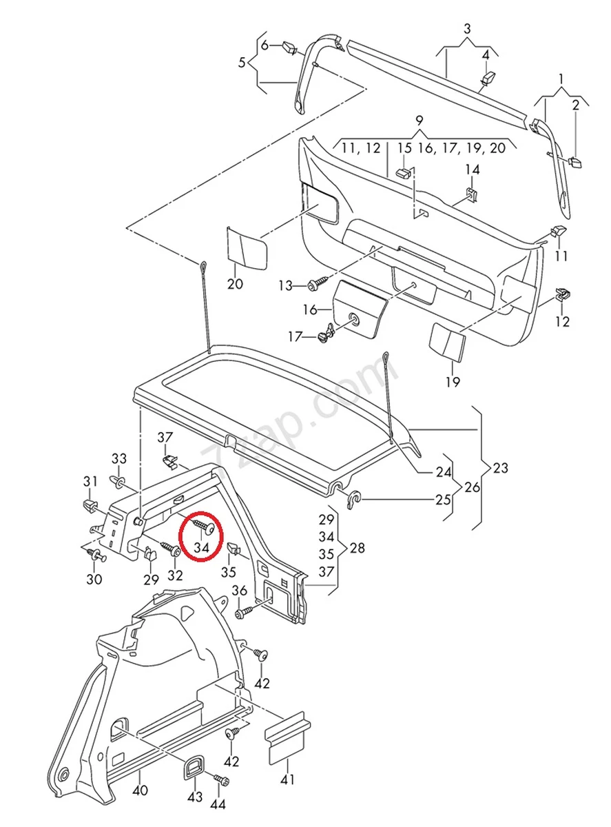Кліпса кріплення накладки багажника внутрішньої 1K0867333 Volkswagen E-GOLF