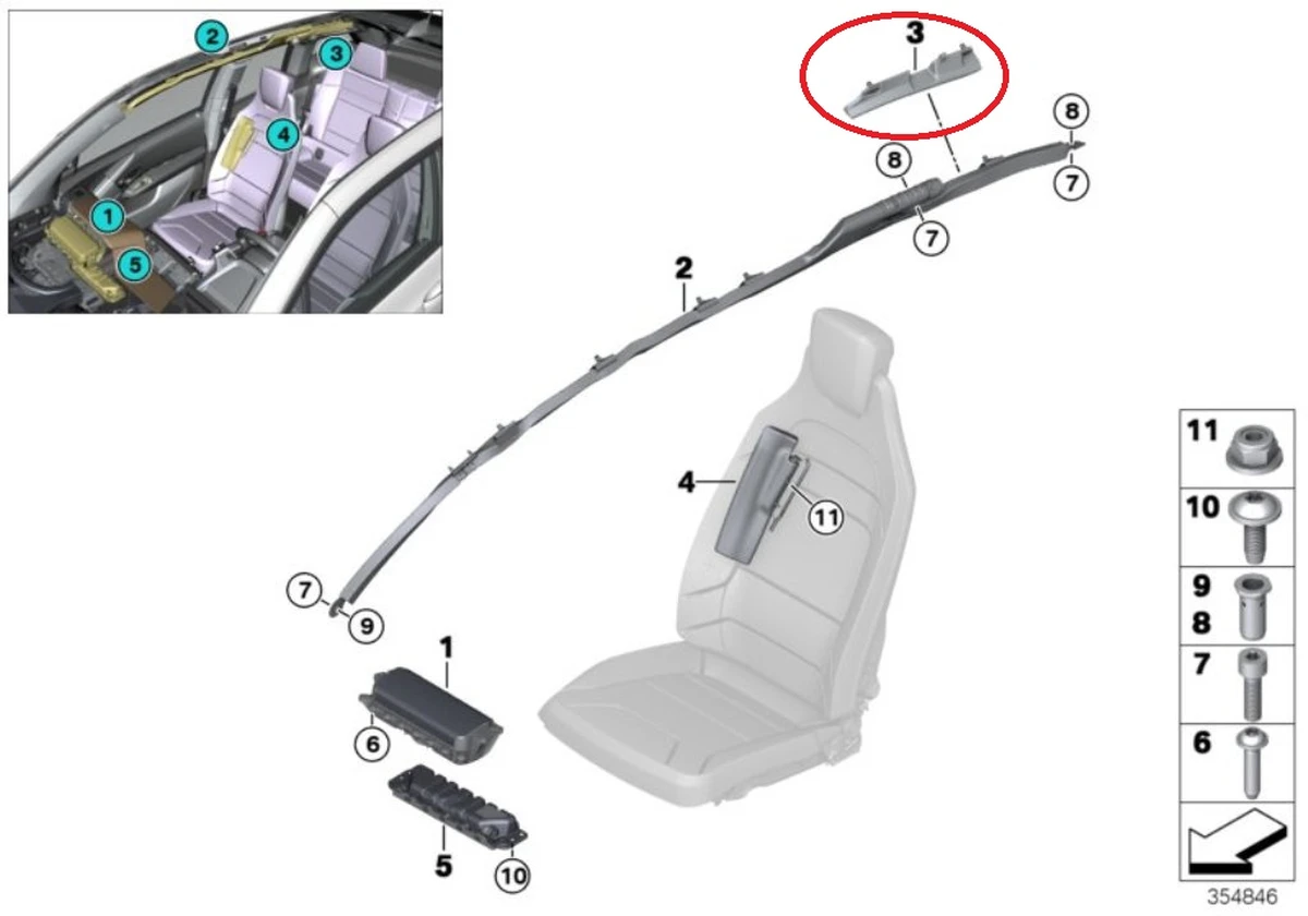 Left side airbag mounting bracket (curtain) BMW i3 72127336705