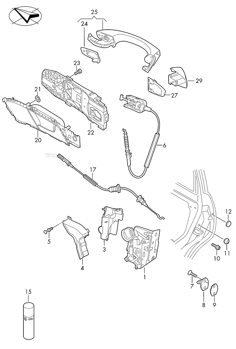 Door lock loop, rear left right Volkswagen E-GOLF 3C0837033C
